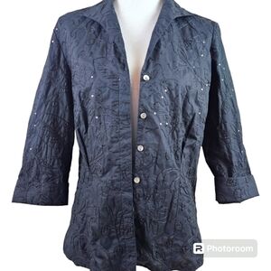 Lafayette 148 New York Embroidered Sequined Button Down Cotton Blouse in 10